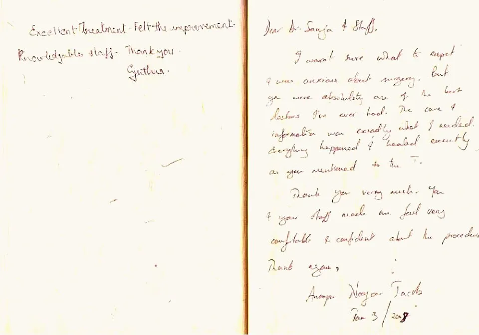 Handwritten thank-you note from Anoop Nayar Jacob to Dr. Sanjay Parashar